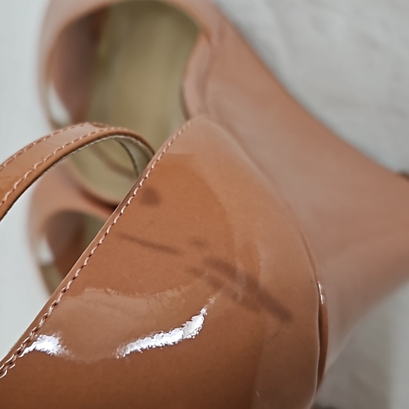 Ann Taylor Dagny Pink Patent Leather Peeptoe Ankle Strap Wedge Sandal Si… - Picture 7 of 15